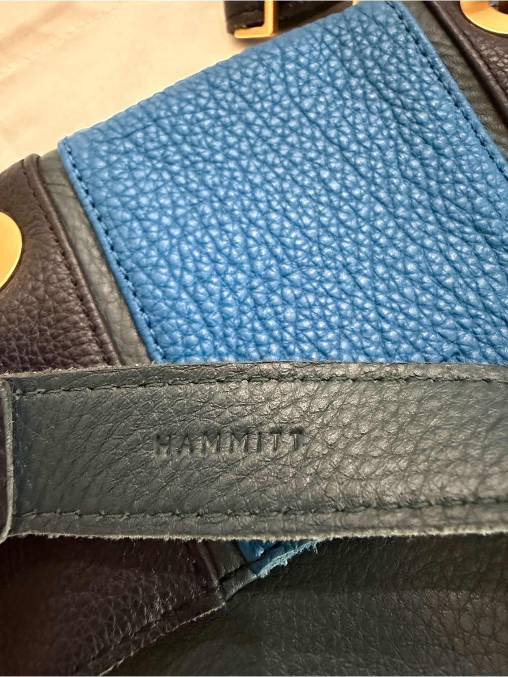 Hammitt Montana Small Toluca Blue Leather Crossbody Bag brushed Gold hardware - Picture 8 of 10